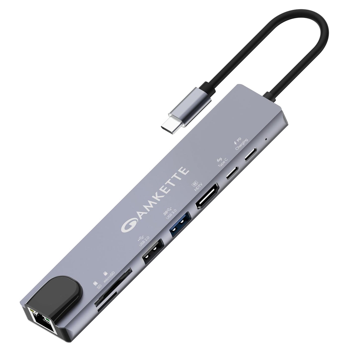 Amkette 8-in-1 Type C Hub/Docking Station with 100W Power Delivery&USB C Data Transfer Multiport Adapter, for All Type C Devices-MacBook,Laptops