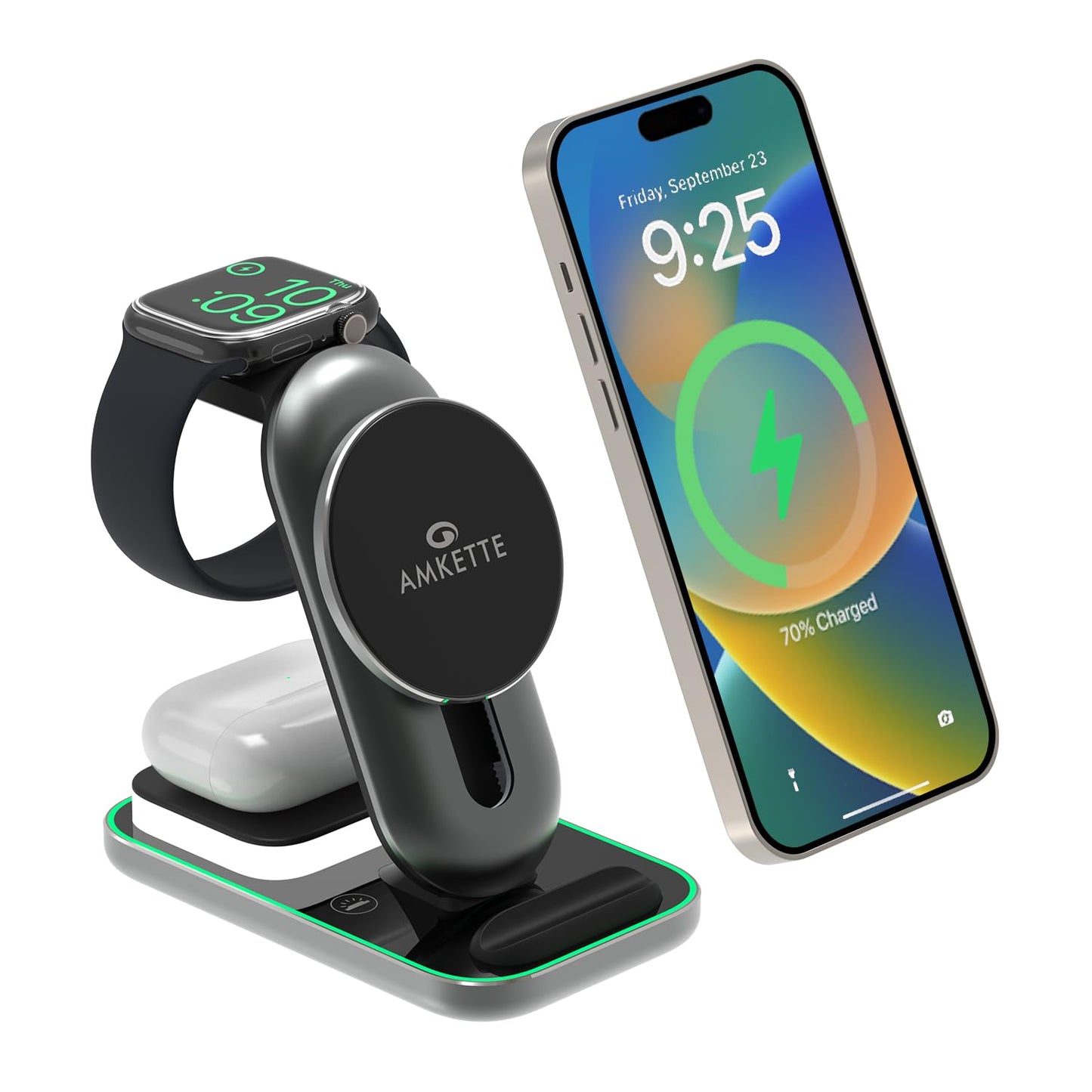 Amkette PowerPro Air 900 23W 3-in-1 MagSafe Wireless Charger for iPhone