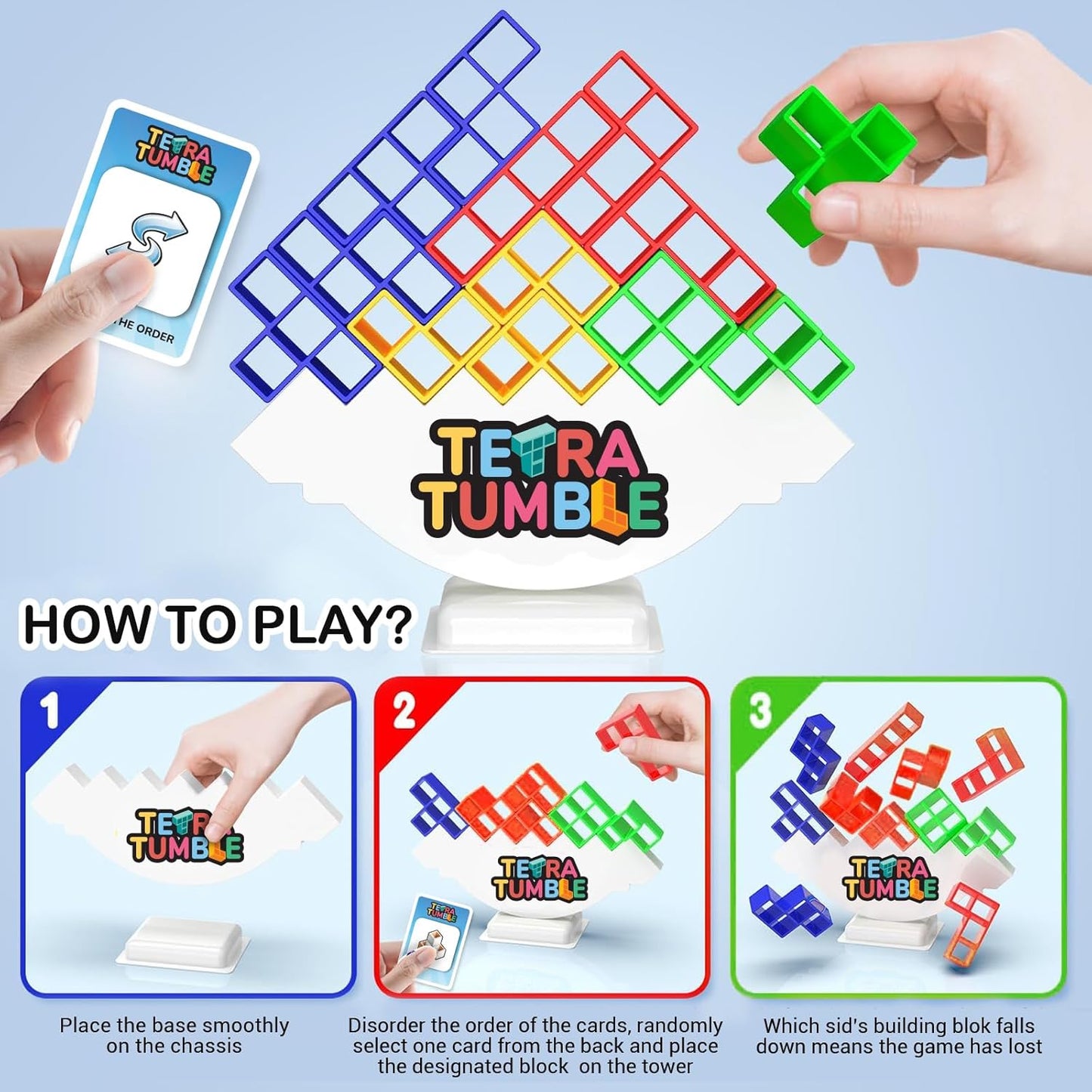 Tetra Tower Stacking Blocks - 32 Pcs | Balance Game, Family Board Games for Kids & Adults | Balancing Stacking Toys Building Blocks for Parties, Travel Multi-Colored