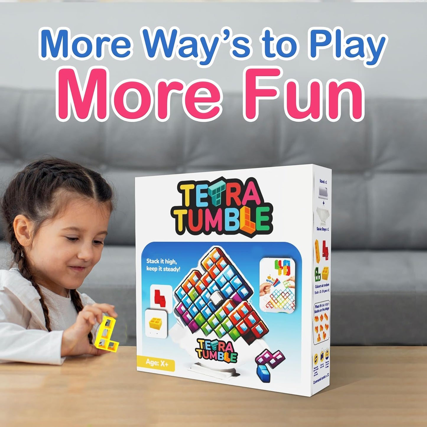 Tetra Tower Stacking Blocks - 32 Pcs | Balance Game, Family Board Games for Kids & Adults | Balancing Stacking Toys Building Blocks for Parties, Travel Multi-Colored