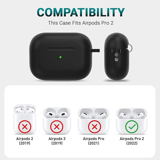 Silicone Soft Case Cover with Buckle for Airpods Pro 2 Case (2023/2022), AirPods Pro 2nd Generation Cover (Black)