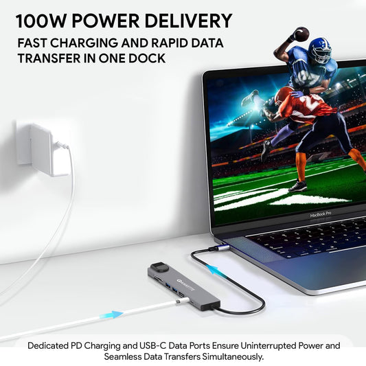 Amkette 8-in-1 Type C Hub/Docking Station with 100W Power Delivery&USB C Data Transfer Multiport Adapter, for All Type C Devices-MacBook,Laptops