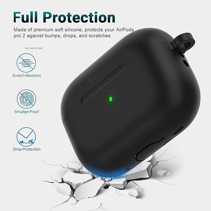 Silicone Soft Case Cover with Buckle for Airpods Pro 2 Case (2023/2022), AirPods Pro 2nd Generation Cover (Black)