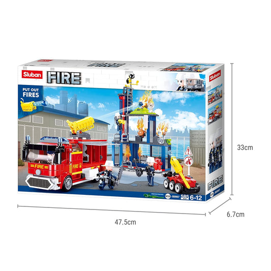 Sluban Fire Fighting Training Center Building Blocks Kit for Kids - Creative Construction Set with 585 Pieces, Building Kit and Gifts for 6+ Year Old Boy or Girl