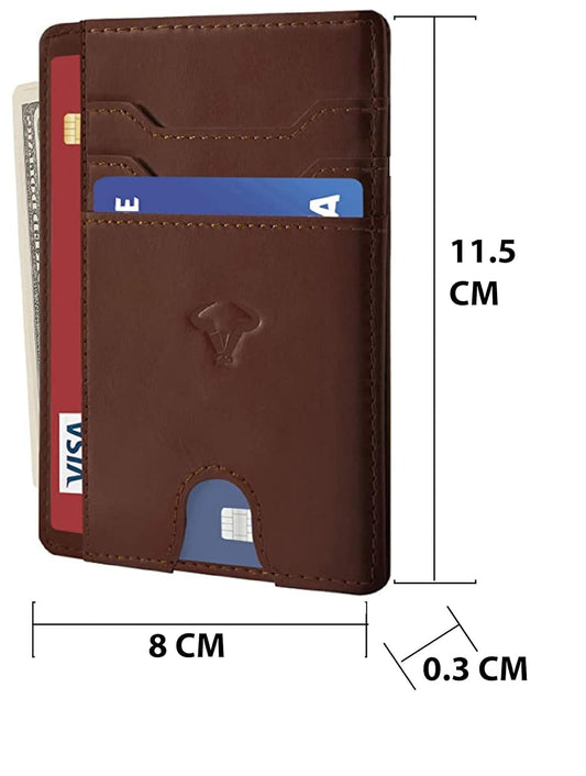Genuine Leather Slim Wallet for Men – RFID Blocking, 7 Card Slots, Brown