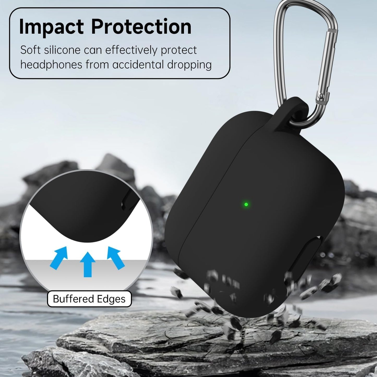 Silicone Case for Apple AirPods 4 Case Cover with Keychain, Soft Skin Silicone Case Cover, Full Protective Case Cover Compatible with Apple AirPods 4 Case 2024 (Black)