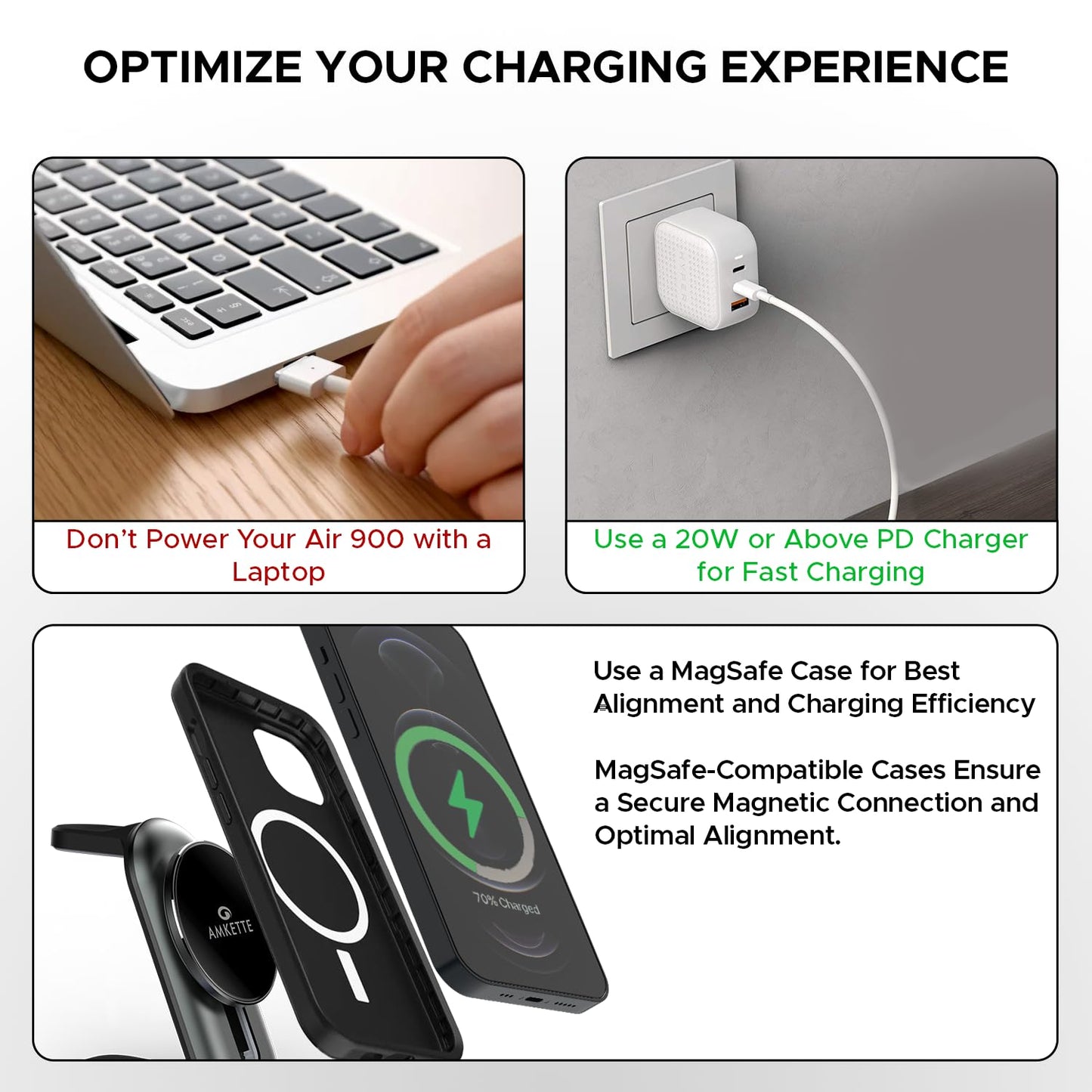 Amkette PowerPro Air 900 23W 3-in-1 MagSafe Wireless Charger for iPhone