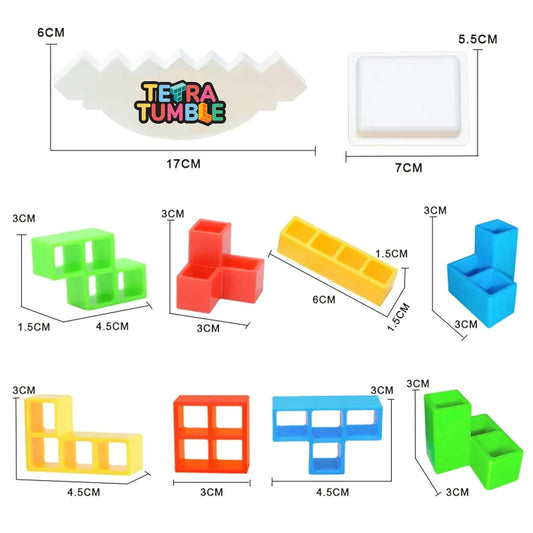 Tetra Tower Stacking Blocks - 32 Pcs | Balance Game, Family Board Games for Kids & Adults | Balancing Stacking Toys Building Blocks for Parties, Travel Multi-Colored