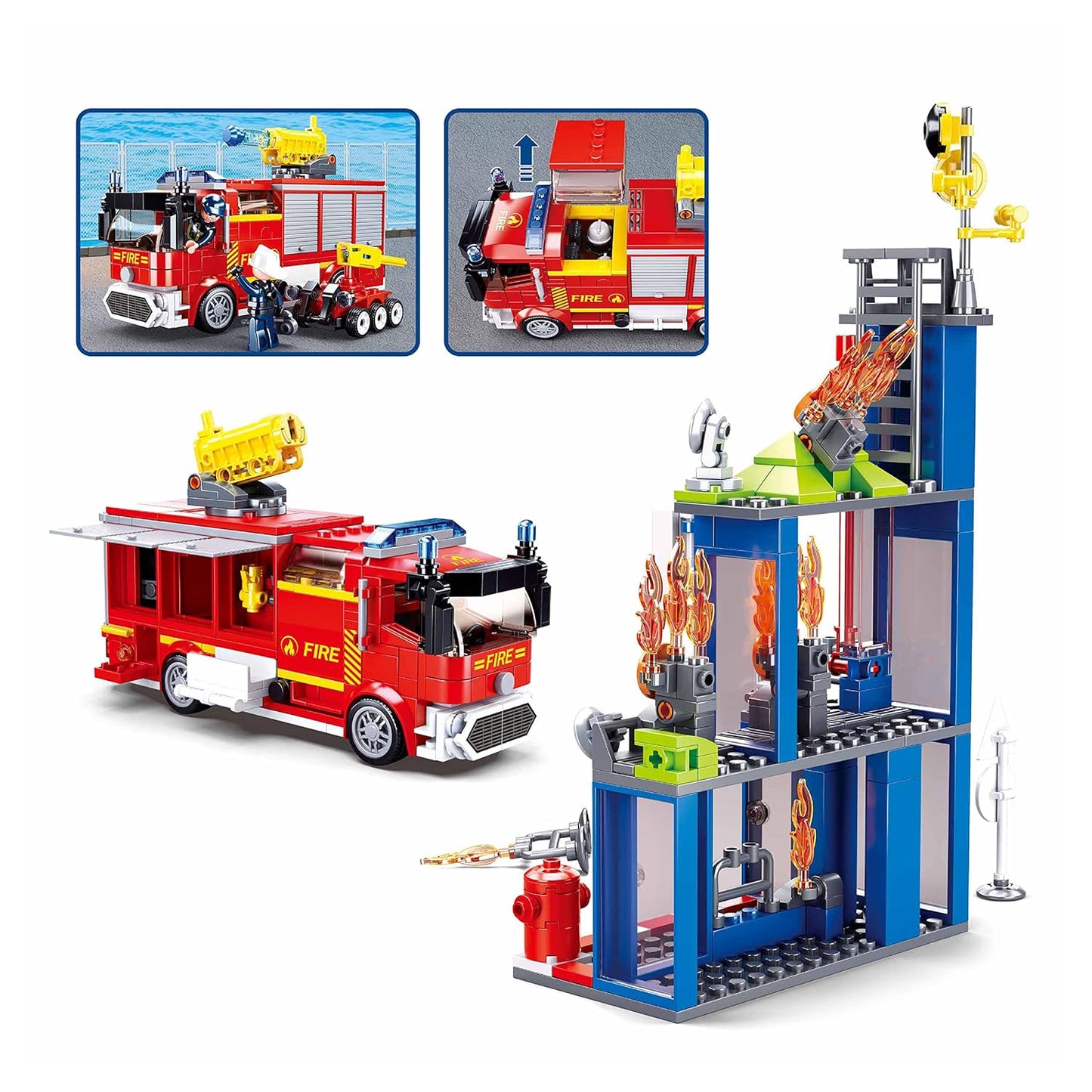 Sluban Fire Fighting Training Center Building Blocks Kit for Kids - Creative Construction Set with 585 Pieces, Building Kit and Gifts for 6+ Year Old Boy or Girl