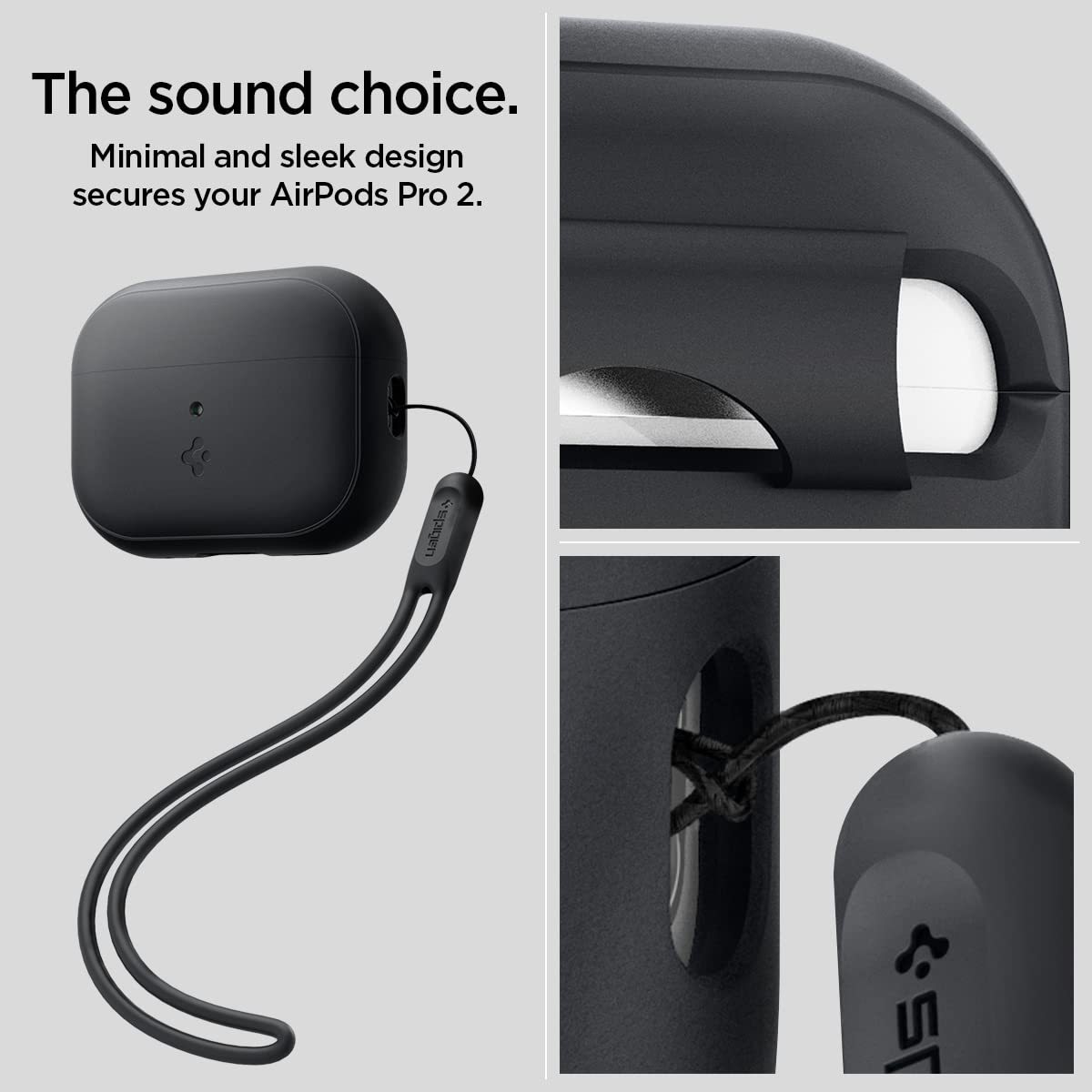 Spigen AirPods Pro 2nd Gen Case, Carabiner Included, [Light & Compact], Silicone Fit - Black/Black