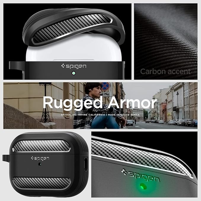 Spigen AirPods Pro 2nd Gen(2022/2023) Case, Carabiner Included, [Shock Proof] [Light & Compact], Rugged Armor - Matte Black