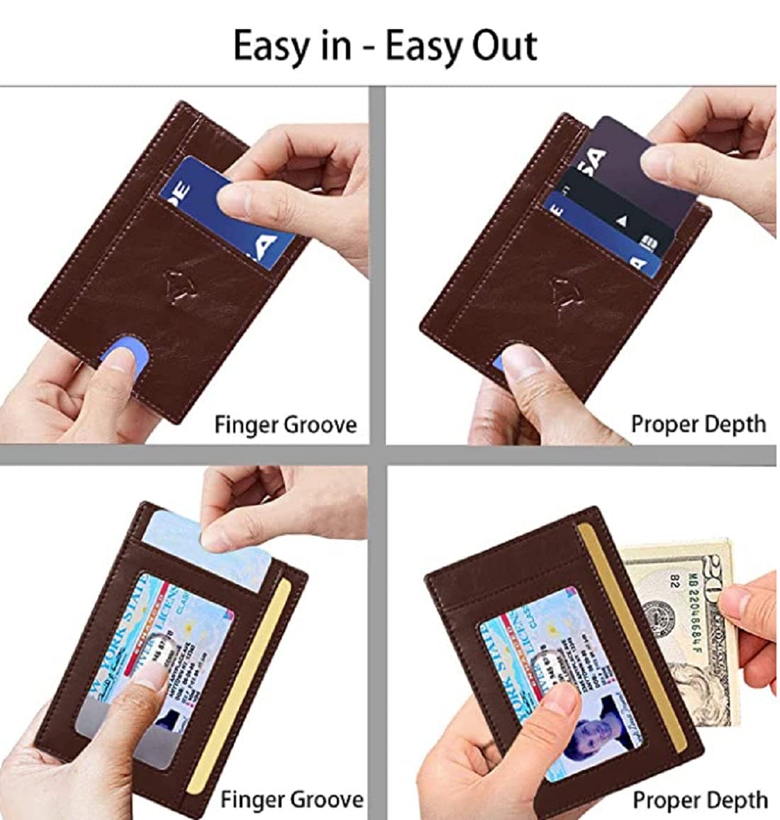 Genuine Leather Slim Wallet for Men – RFID Blocking, 7 Card Slots, Brown