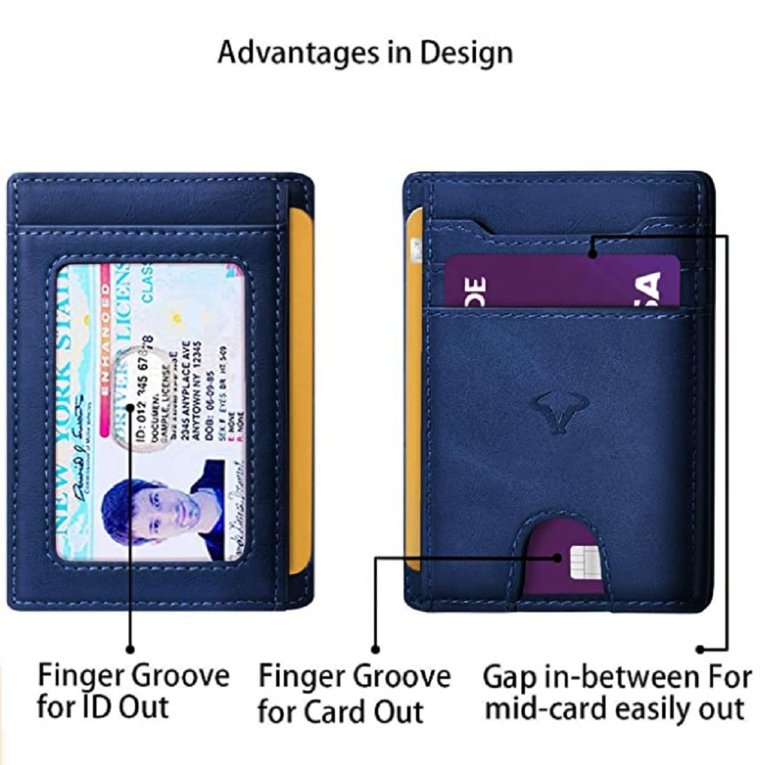 Genuine Leather Slim Wallet for Men – RFID Blocking, 7 Card Slots, Blue.