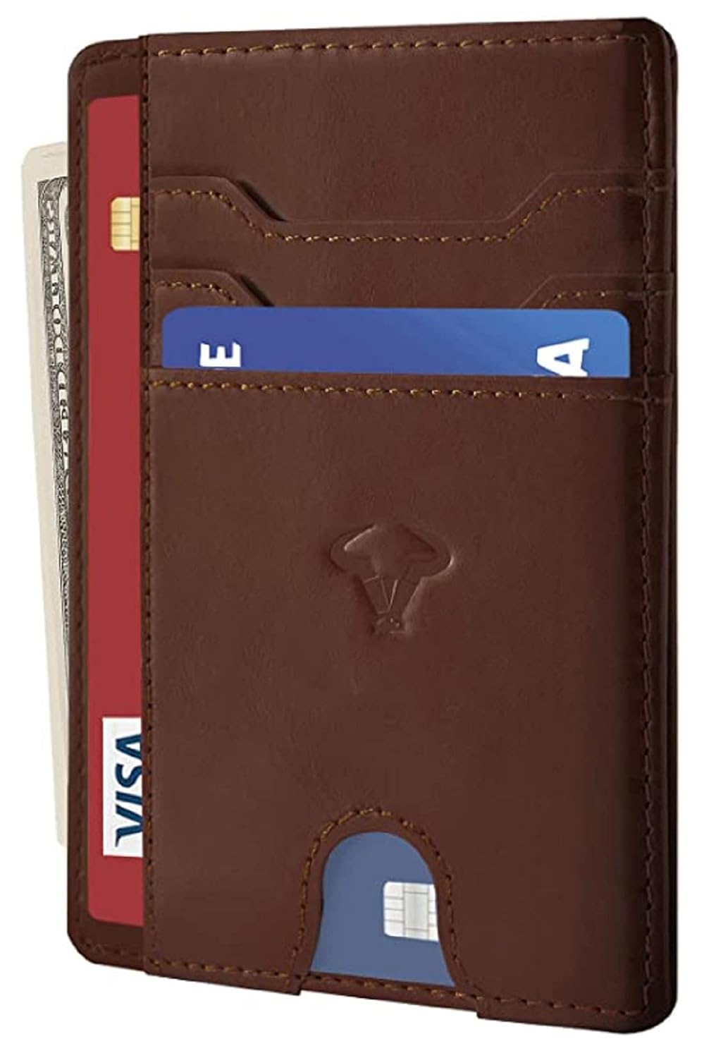 Genuine Leather Slim Wallet for Men – RFID Blocking, 7 Card Slots, Brown