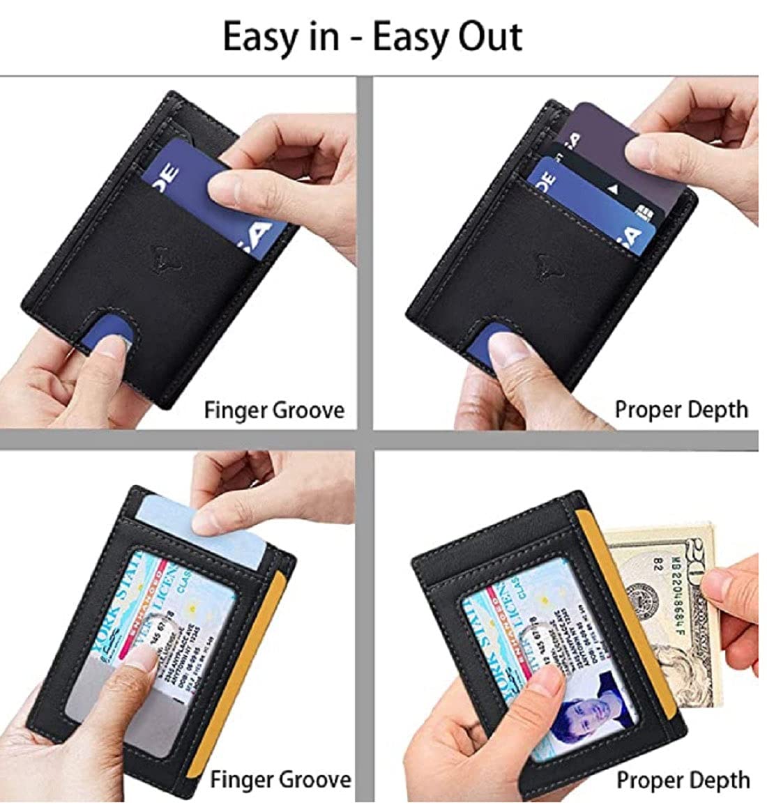 Genuine Leather Slim Wallet for Men – RFID Blocking, 7 Card Slots, Black