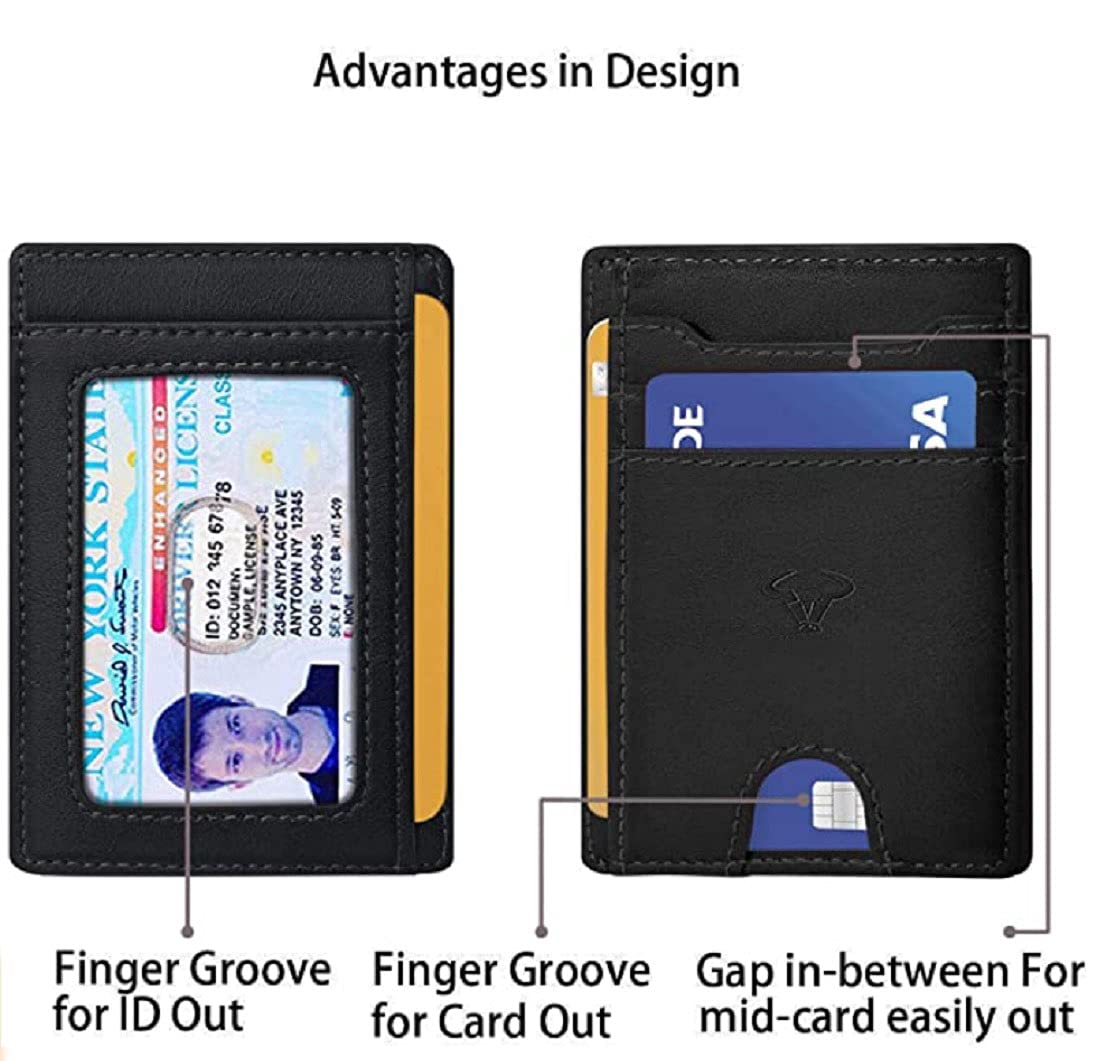 Genuine Leather Slim Wallet for Men – RFID Blocking, 7 Card Slots, Black