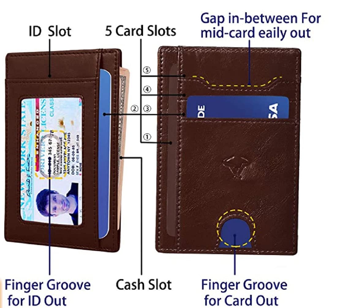 Genuine Leather Slim Wallet for Men – RFID Blocking, 7 Card Slots, Brown