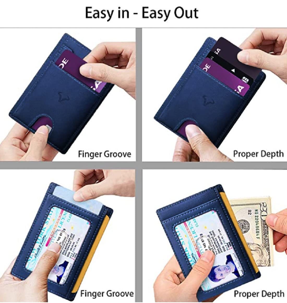 Genuine Leather Slim Wallet for Men – RFID Blocking, 7 Card Slots, Blue.