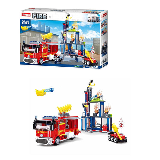 Sluban Fire Fighting Training Center Building Blocks Kit for Kids - Creative Construction Set with 585 Pieces, Building Kit and Gifts for 6+ Year Old Boy or Girl