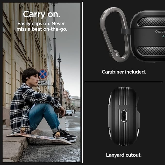 Spigen AirPods Pro 2nd Gen(2022/2023) Case, Carabiner Included, [Shock Proof] [Light & Compact], Rugged Armor - Matte Black