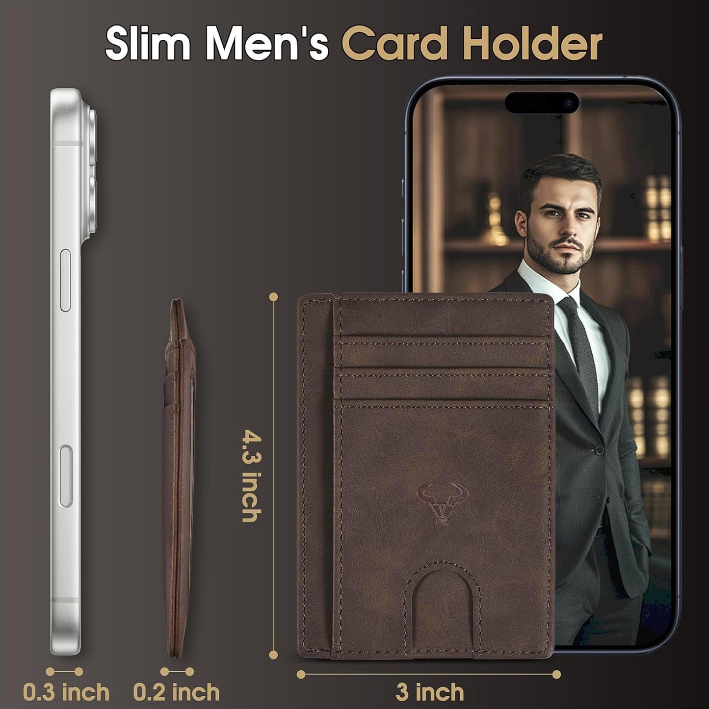 Genuine Leather Slim Wallet for Men – RFID Blocking, 7 Card Slots, Hunter Brown