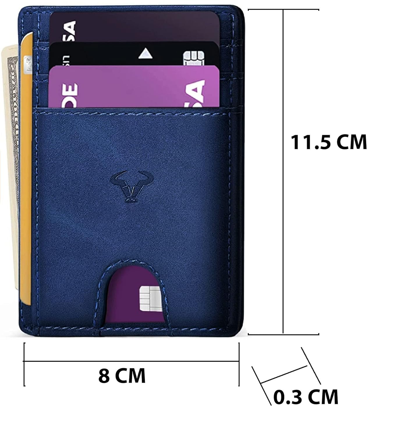 Genuine Leather Slim Wallet for Men – RFID Blocking, 7 Card Slots, Blue.