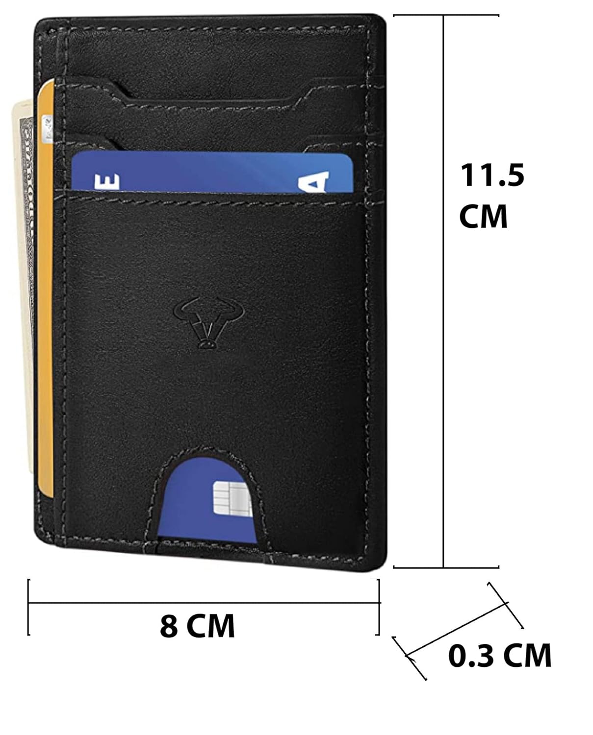 Genuine Leather Slim Wallet for Men – RFID Blocking, 7 Card Slots, Black