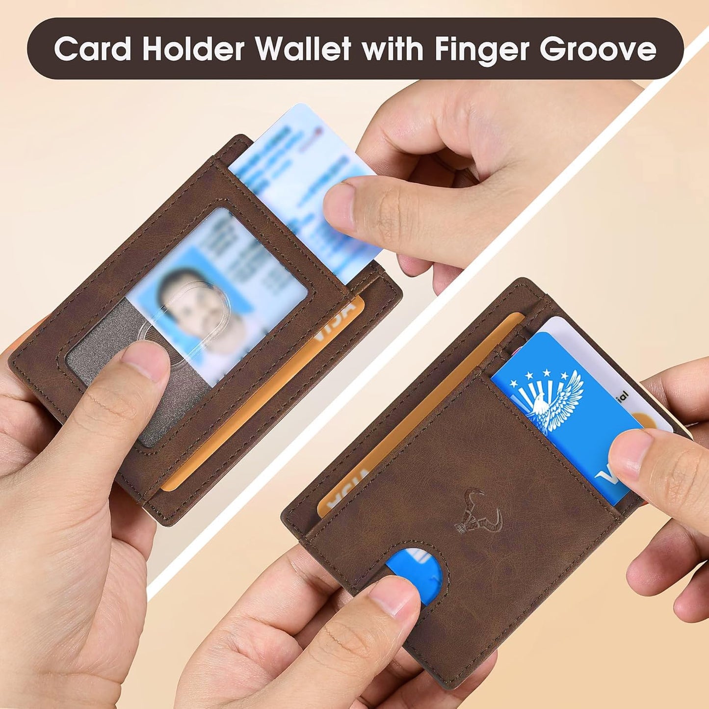 Genuine Leather Slim Wallet for Men – RFID Blocking, 7 Card Slots, Hunter Brown