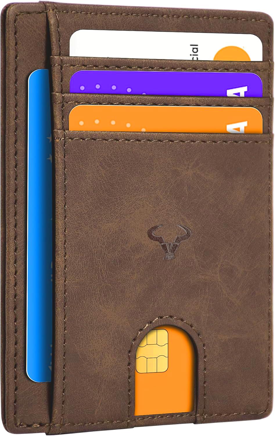 Genuine Leather Slim Wallet for Men – RFID Blocking, 7 Card Slots, Hunter Brown