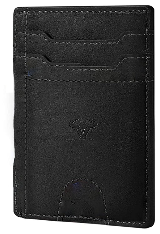 Genuine Leather Slim Wallet for Men – RFID Blocking, 7 Card Slots, Black